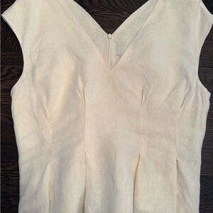 Zara 100% Linen Cream V-Neck Sleeveless Top